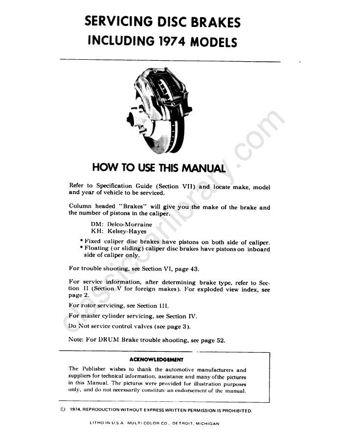 Cover of 1974 Certified Disc Brake Service Manual