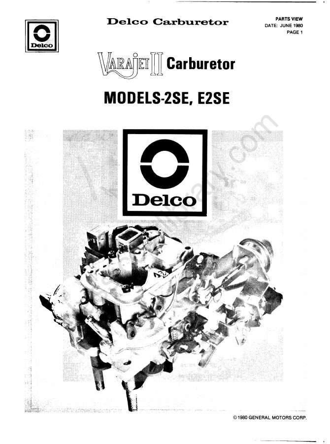 Cover of 1980–1986 Rochester Varajet II 2SE and E2SE Carburetor Parts Manual