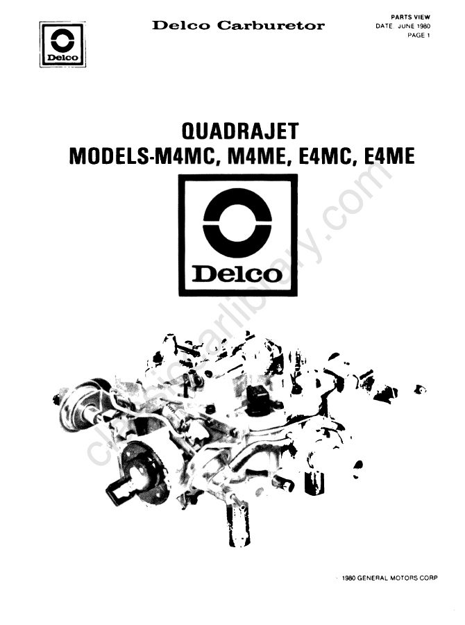 Cover of 1980–1986 Rochester Quadrajet M4M and E4M Carburetor Parts Manual