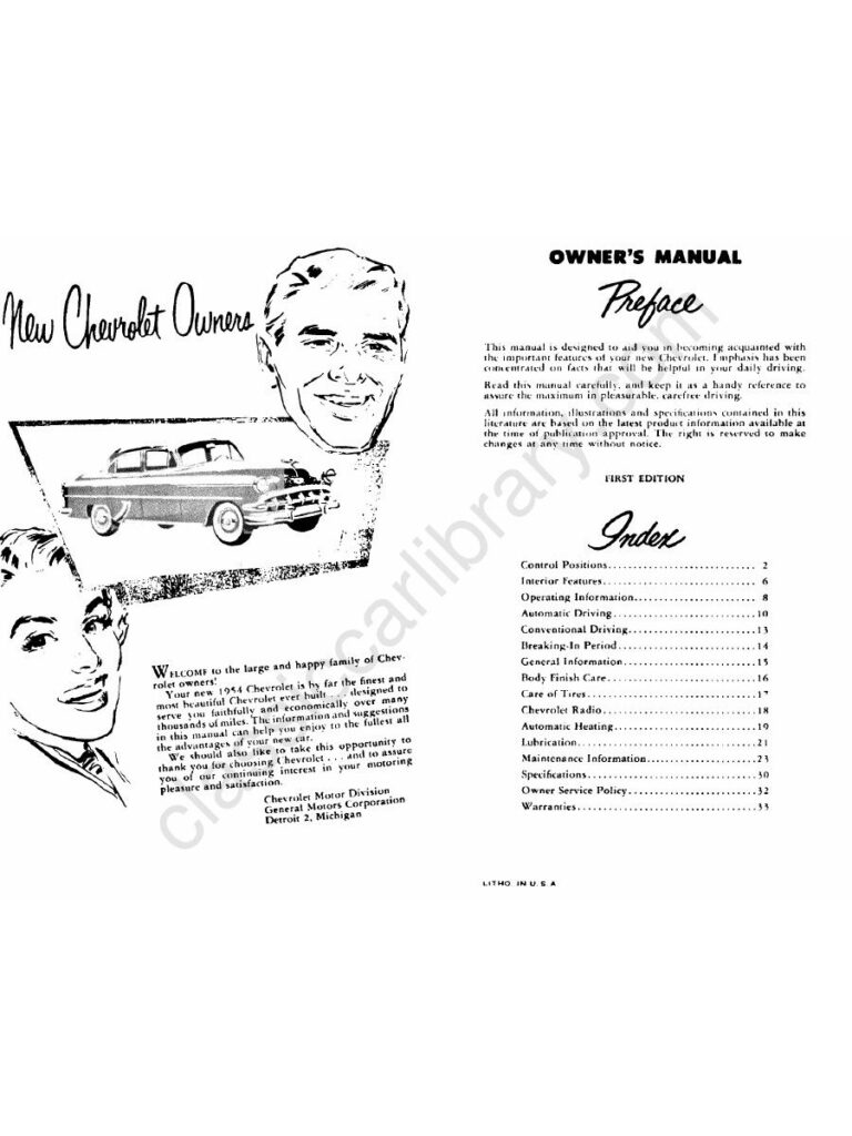 Cover of 1954 Chevrolet Owners Manual