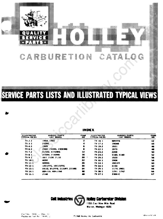 Cover of Holley Carburetion Catalog: Service Parts Lists and Illustrated Typical Views