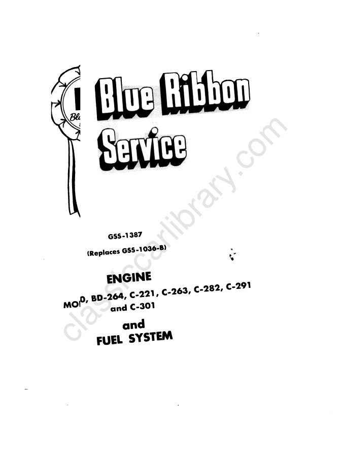 Cover of International Harvester Blue Ribbon Service Engine and Fuel System Manual (GSS-1387)